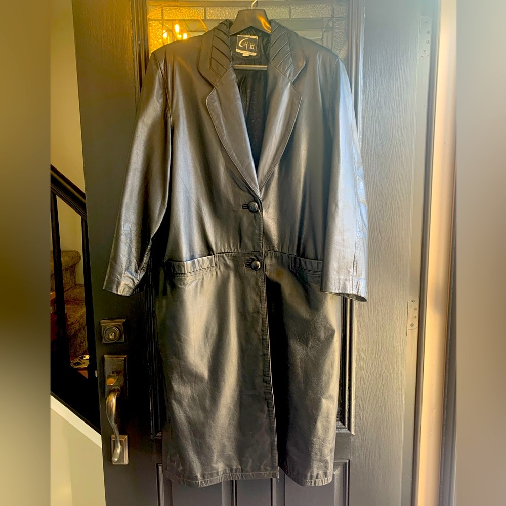 Retro Womens Black Leather Trench Coat G-III Global Identity Vintage